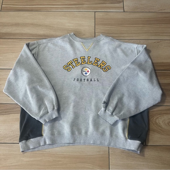 Vtg 90s REEBOK NFL Pittsburgh Steelers Waffle Sweatshirt Spellout Embroider 2XL - Picture 1 of 11